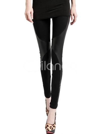Foto Delgado pantalones Skinny negro algodón cuero femenino