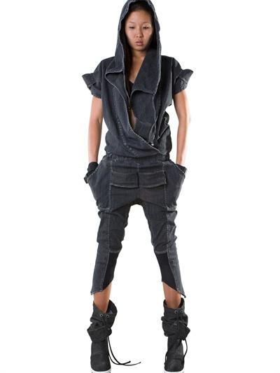 Foto demobaza jumpsuit de denim suave con capucha