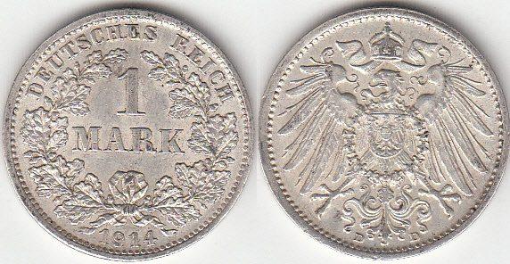 Foto Deutsches Kaiserreich 1 Mark 1914 D