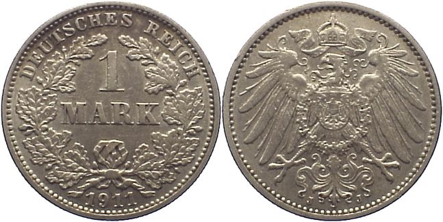 Foto Deutsches Kaiserreich 1871-1918 1 Mark 1911 J