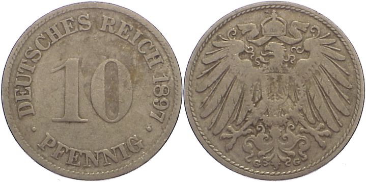 Foto Deutsches Kaiserreich 1871-1918 10 Pfennig 1897 G
