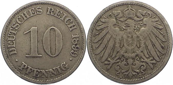 Foto Deutsches Kaiserreich 1871-1918 10 Pfennig 1899 J