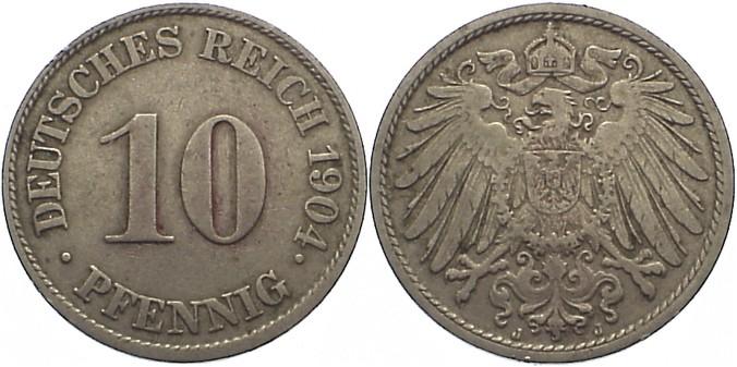 Foto Deutsches Kaiserreich 1871-1918 10 Pfennig 1904 J
