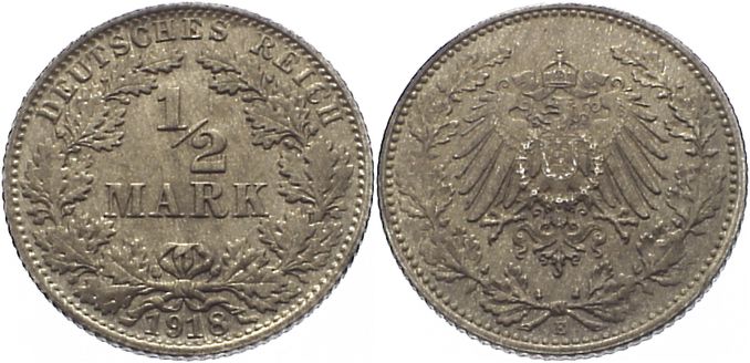 Foto Deutsches Kaiserreich 1871-1918 1/2 Mark 1918 E