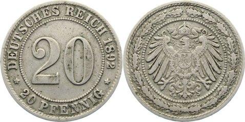 Foto Deutsches Kaiserreich 1871-1918 20 Pfennig 1892 G