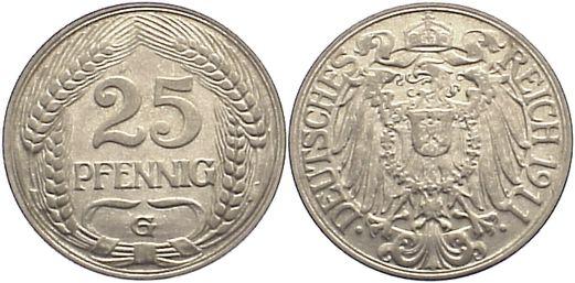 Foto Deutsches Kaiserreich 1871-1918 25 Pfennig 1911 G