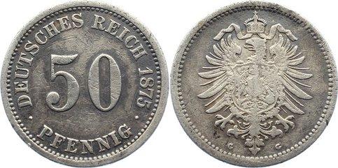 Foto Deutsches Kaiserreich 1871-1918 50 Pfennig 1875 G