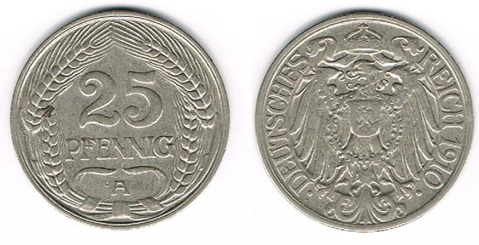 Foto Deutsches Kaiserreich 25 Pfennig 1910 D
