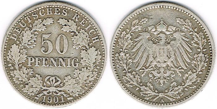 Foto Deutsches Kaiserreich 50 Pfennig 1901 A