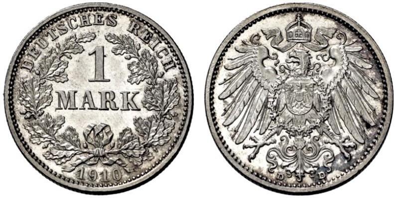 Foto Deutsches Kaiserreich, Kleinmünzen 1 Mark 1910 D