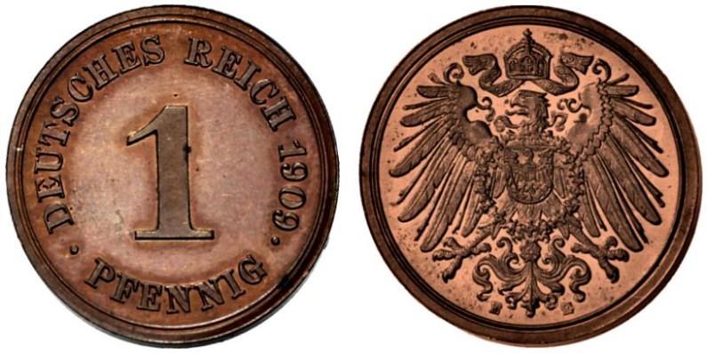 Foto Deutsches Kaiserreich, Kleinmünzen 1 Pfennig 1909 E