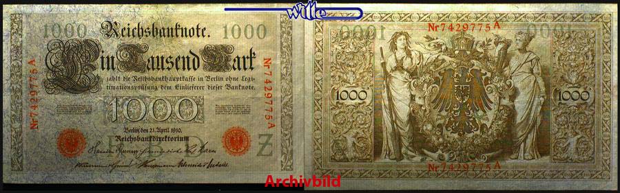 Foto Deutsches Reich 1000 Mark 1910