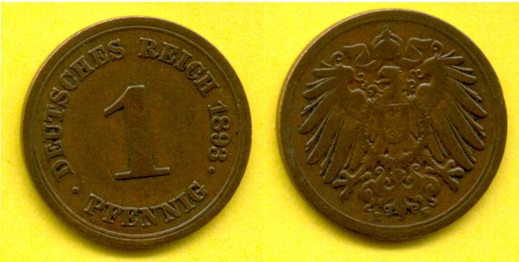 Foto Deutsches Reich, Kaiserreich 1 Pfennig 1893 E