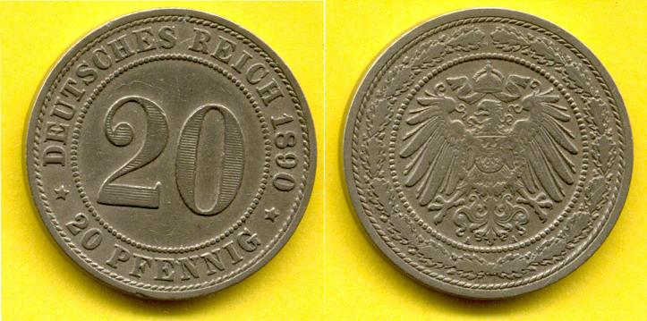Foto Deutsches Reich, Kaiserreich 20 Pfennig 1890 A