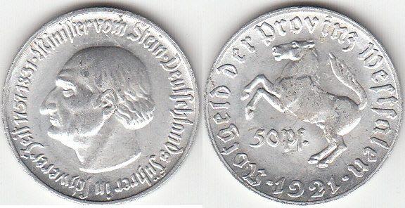 Foto Deutsches Reich, Nebengebiete, Provinz Westfalen 50 Pfennig 1921