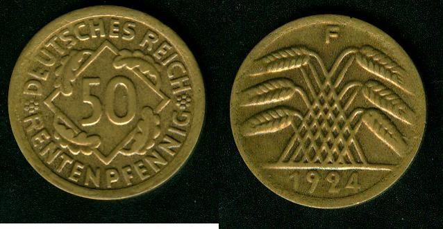 Foto Deutsches Reich, Weimarer Republik 50 Rentenpfennig 1924 F