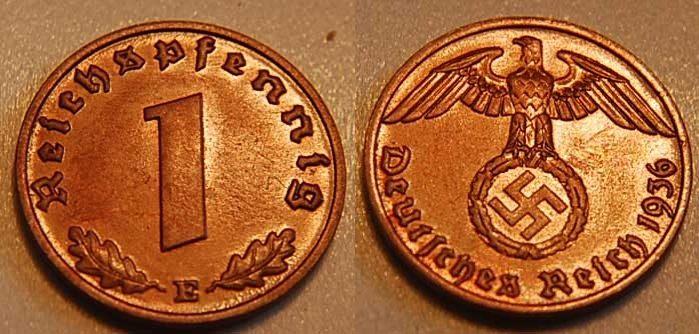Foto Deutschland / 3 Reich 1 Pfennig 1936 E