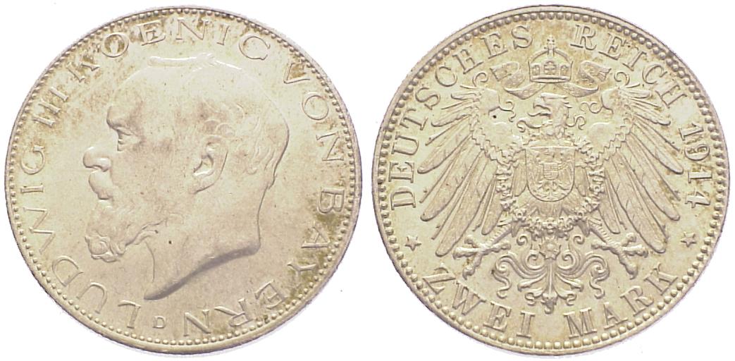 Foto Deutschland Bayern 2 Mark 1914 D