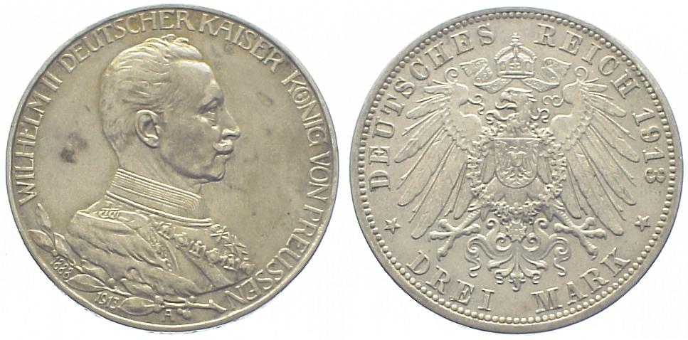 Foto Deutschland Brandenburg-Preußen 3 Mark 1913 A