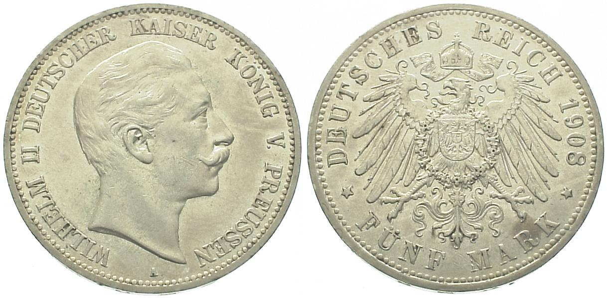 Foto Deutschland Brandenburg-Preußen 5 Mark 1908 A