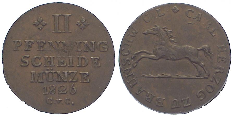 Foto Deutschland Braunschweig-Wolfenbüttel 2 Pfennig 1826 Cvc