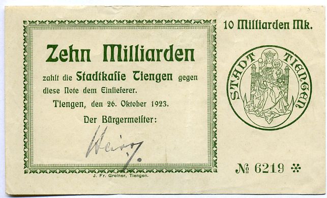 Foto Deutschland/Baden 10 Milliarden Mark 26 10-1923