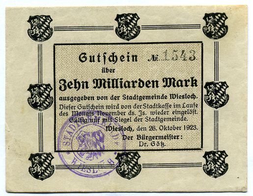 Foto Deutschland/Baden 10 Milliarden Mark 26 10 1923