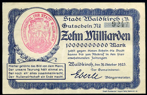 Foto Deutschland/Baden 10 Milliarden Mark 31 10 1923