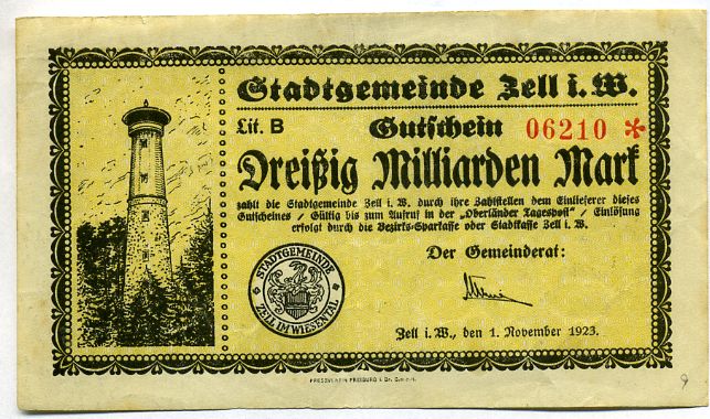 Foto Deutschland/Baden 30 Milliarden Mark 1 11 1923
