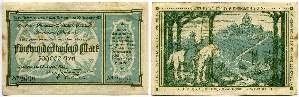 Foto Deutschland/Baden 500tausend Mark 20 8 1923