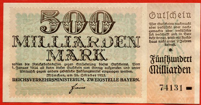 Foto Deutschland/Bayern 500 Milliarden Mark 26 10 1923