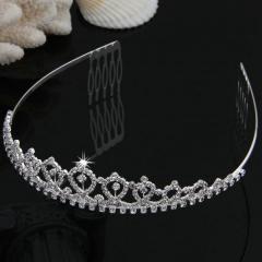 Foto diadema bañado de plata circonita brillo corona novia 140 x 35 mm