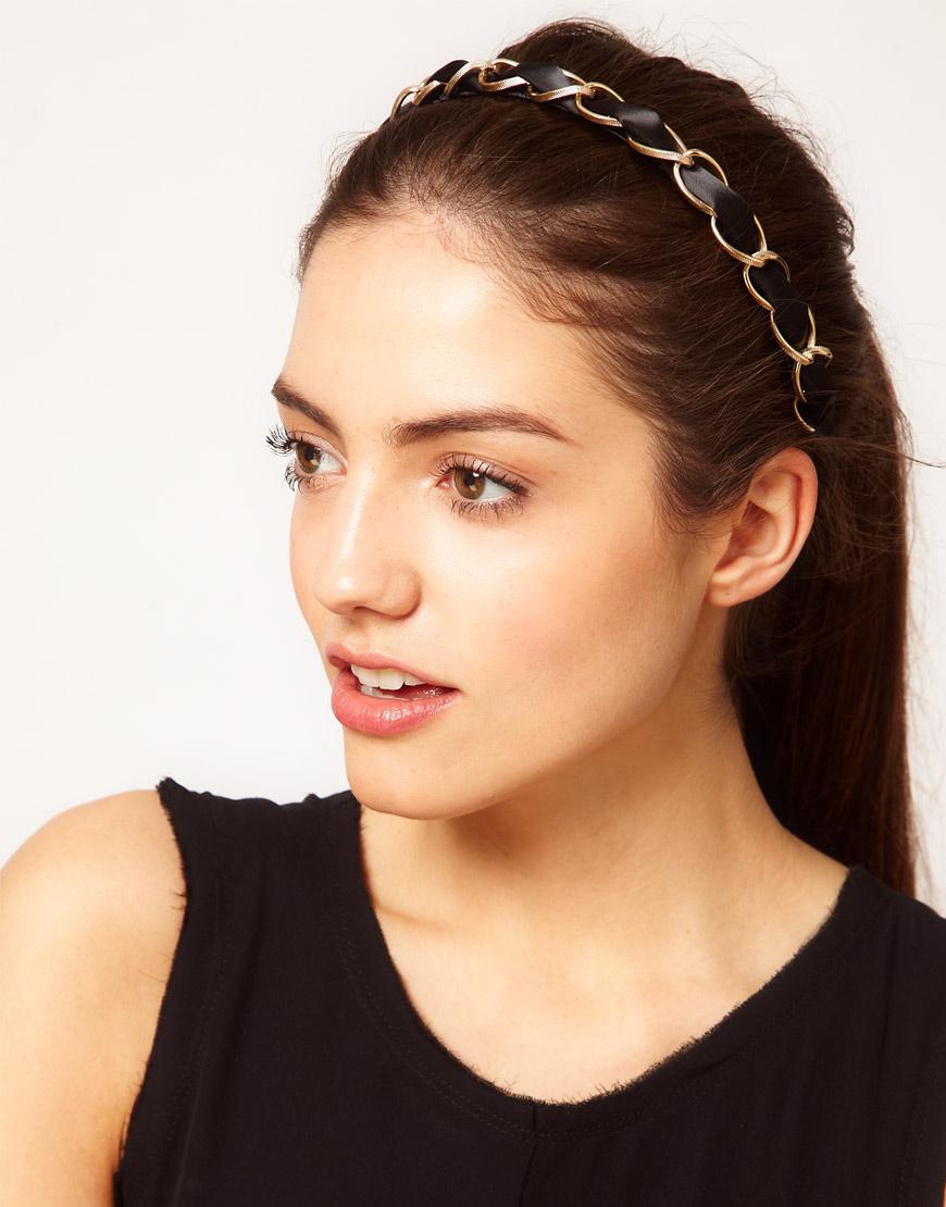 Foto Diadema con cadena y cinta de Johnny Loves Rosie Dorado y negro