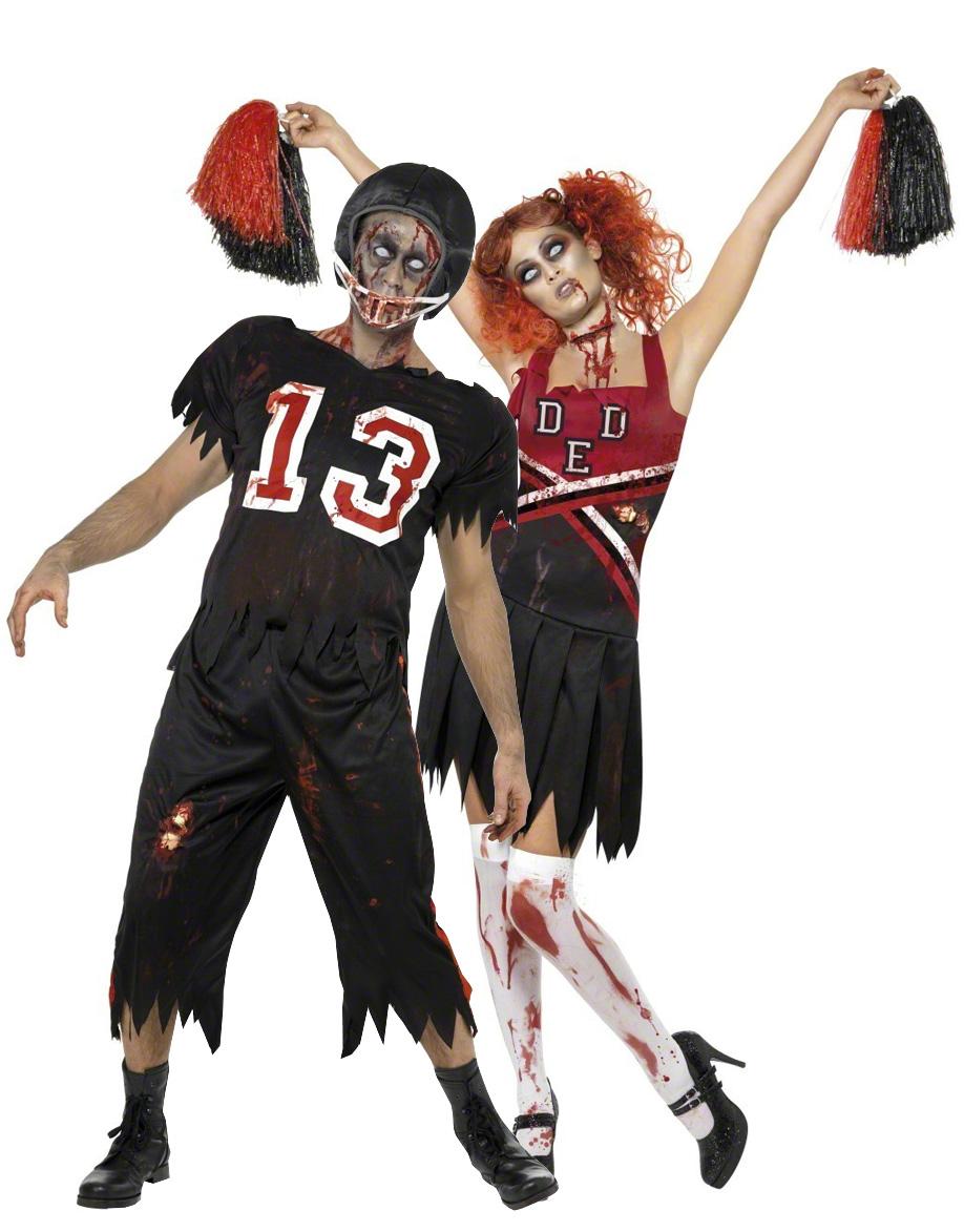 Foto Disfraces de pareja de jugador de fútbol americano y animadora zombies ideales para Halloween