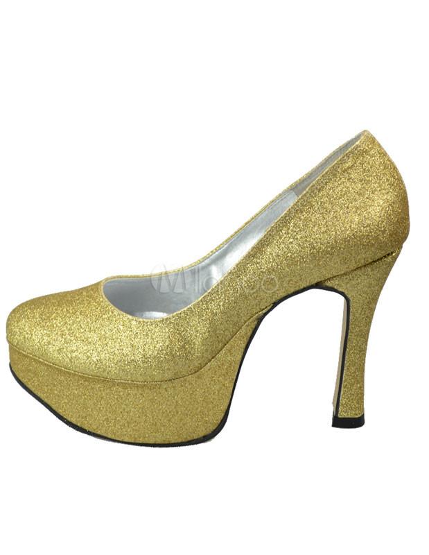 Foto Dorado brilloso Sequined paño plataforma zapatos novias