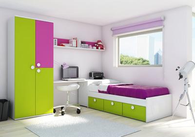 Foto Dormitorio juvenil en cerezo, blanco o cerezo modelo ibiza