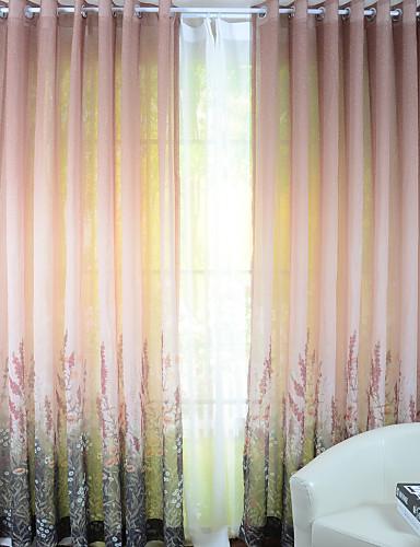 Foto (Dos paneles) champán flores cortinas transparentes