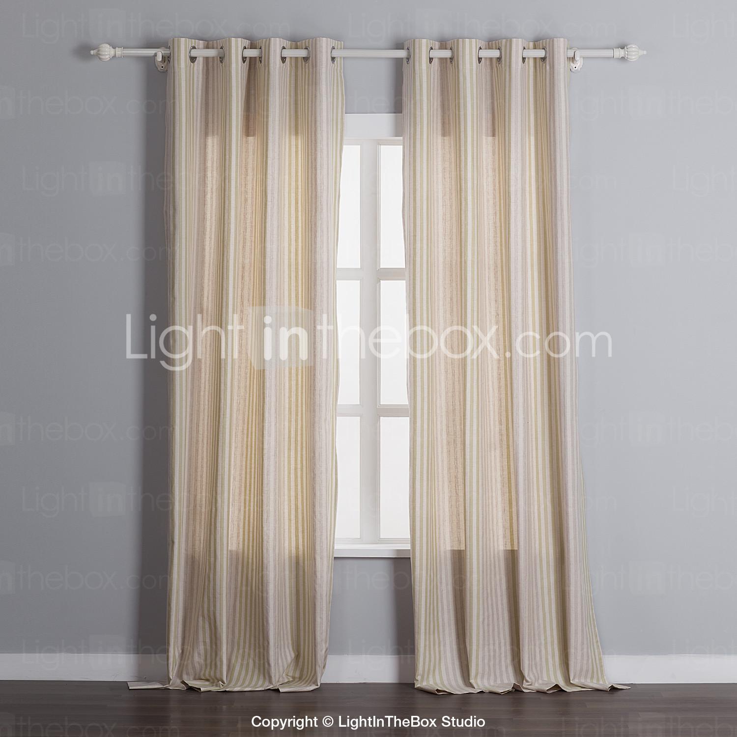 Foto (Dos paneles) clásicos jacquard lino / algodón raya cortinas de ahorro de energía