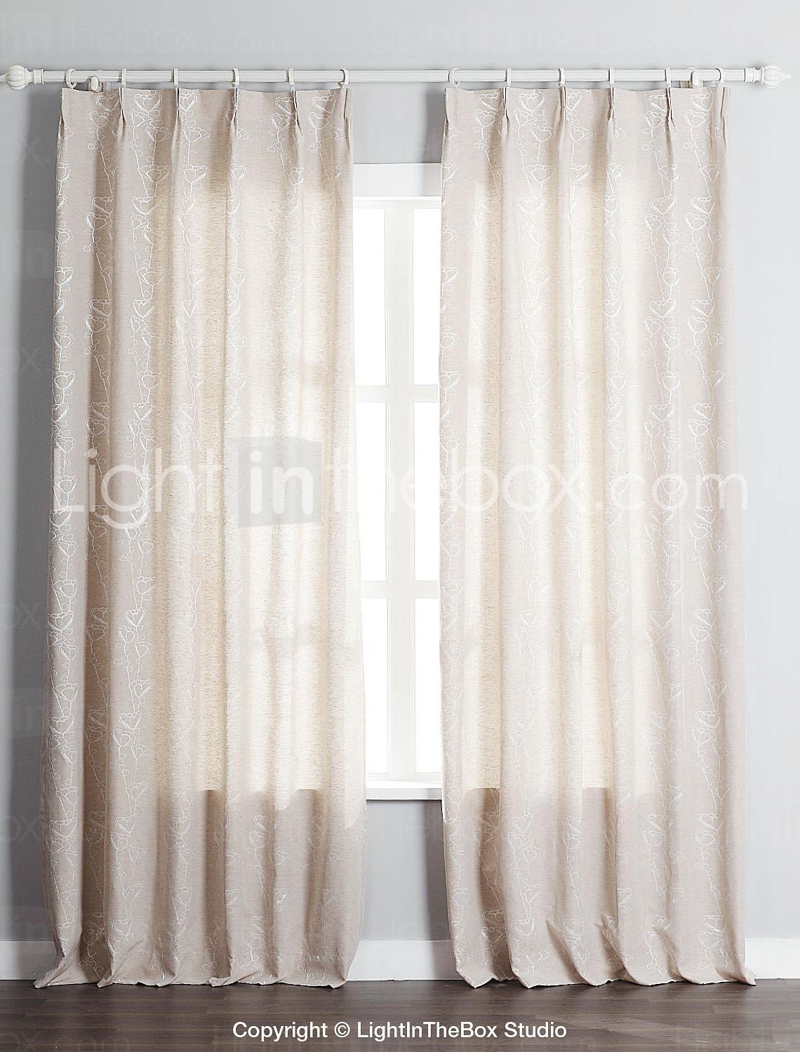 Foto (Dos paneles) de lino / algodón jacquard cortinas florales ecológicos