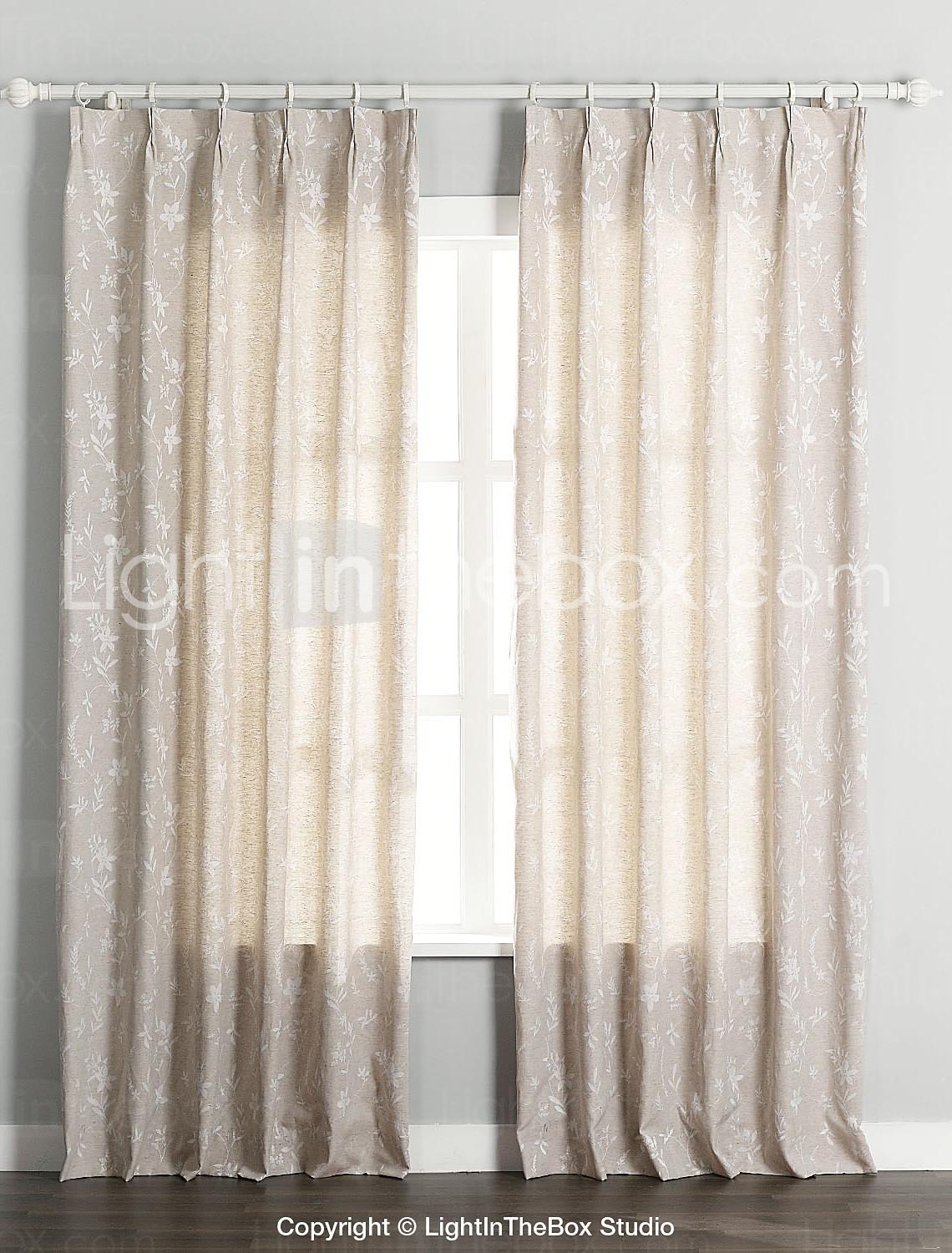 Foto (Dos paneles) flores de lino / algodón de color beige cortinas ecológicos