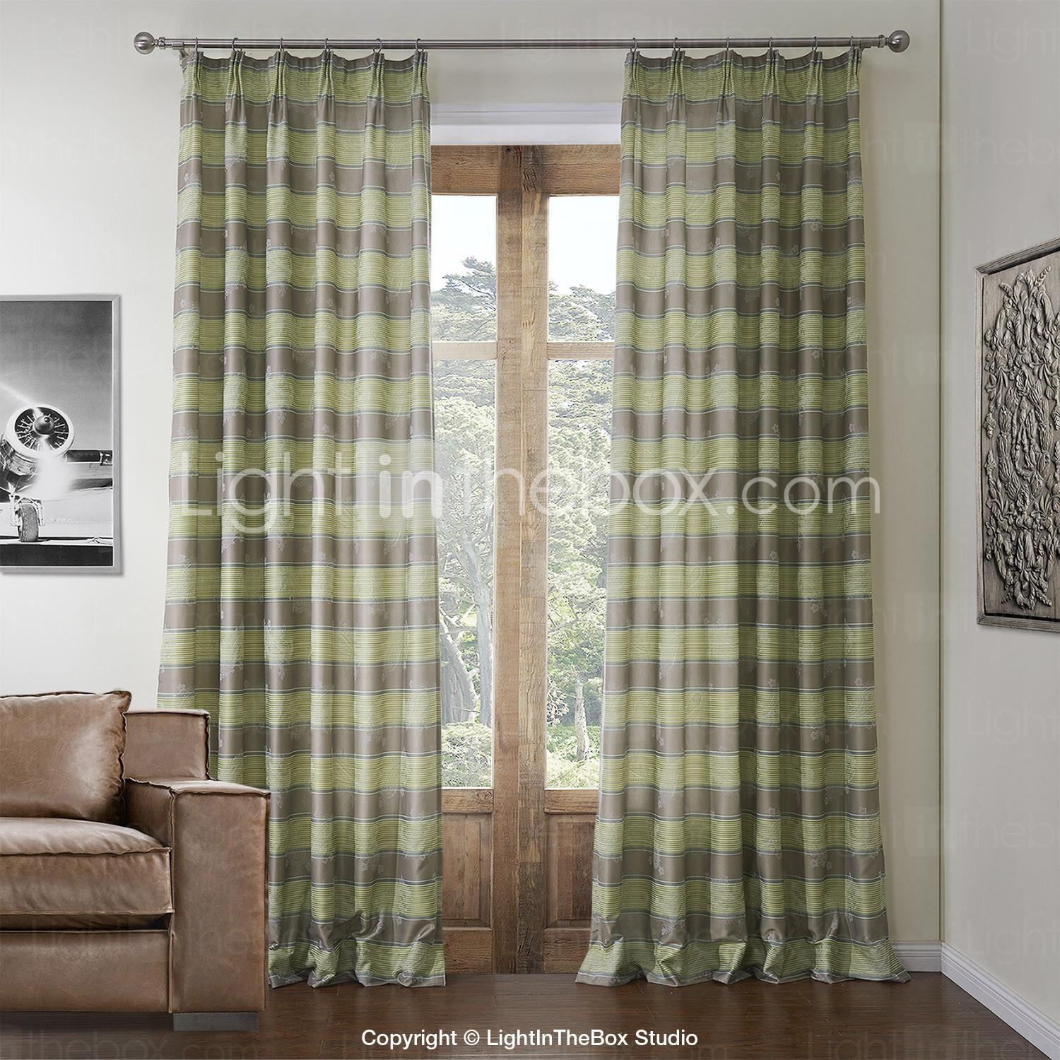 Foto (Dos paneles) mediterráneas de algodón jacquard de rayas cortinas de ahorro de energía