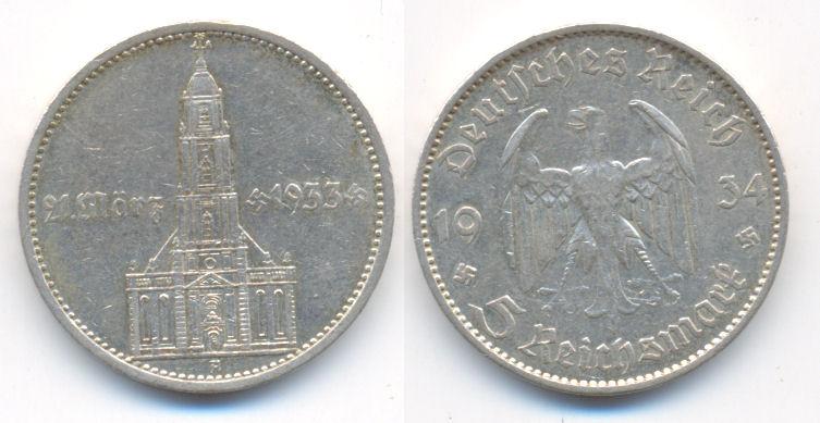 Foto Drittes Reich: 5 Reichsmark Mit Datum 1934 A