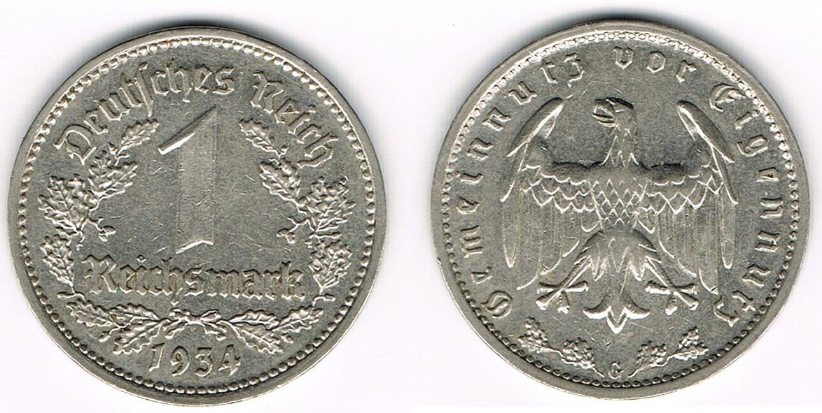 Foto Drittes Reich 1 Mark 1934 G