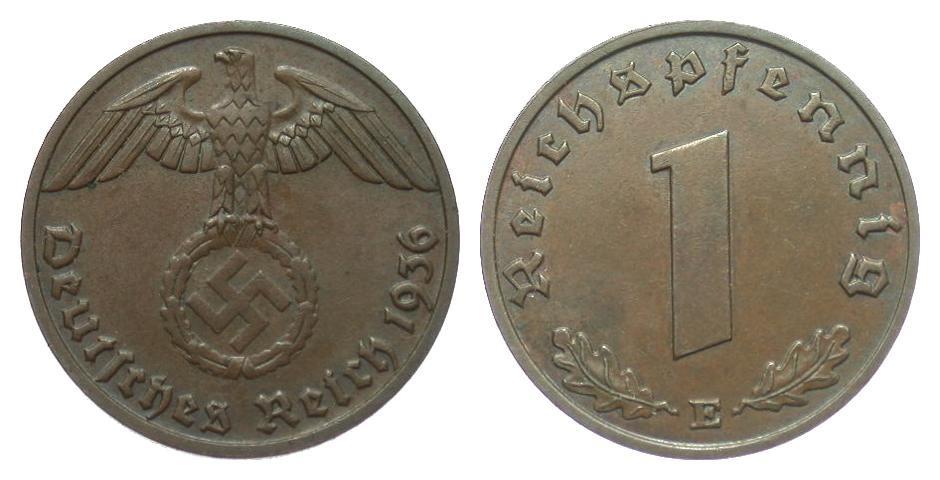 Foto Drittes Reich 1 Pfennig 1936 E