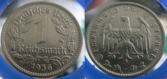 Foto Drittes Reich 1 Reichsmark 1936 D