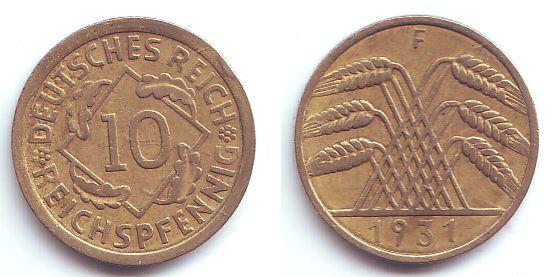 Foto Drittes Reich 10 Reichspfennig 1931 F