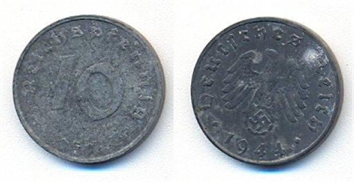 Foto Drittes Reich 10 Reichspfennig 1944 G