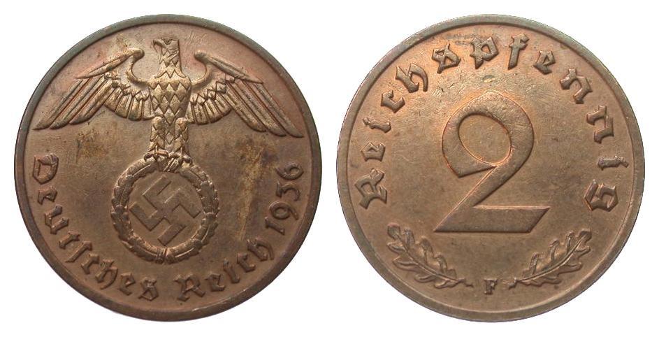 Foto Drittes Reich 2 Pfennig 1936 F