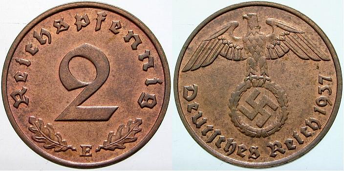 Foto Drittes Reich 2 Pfennig 1937 E