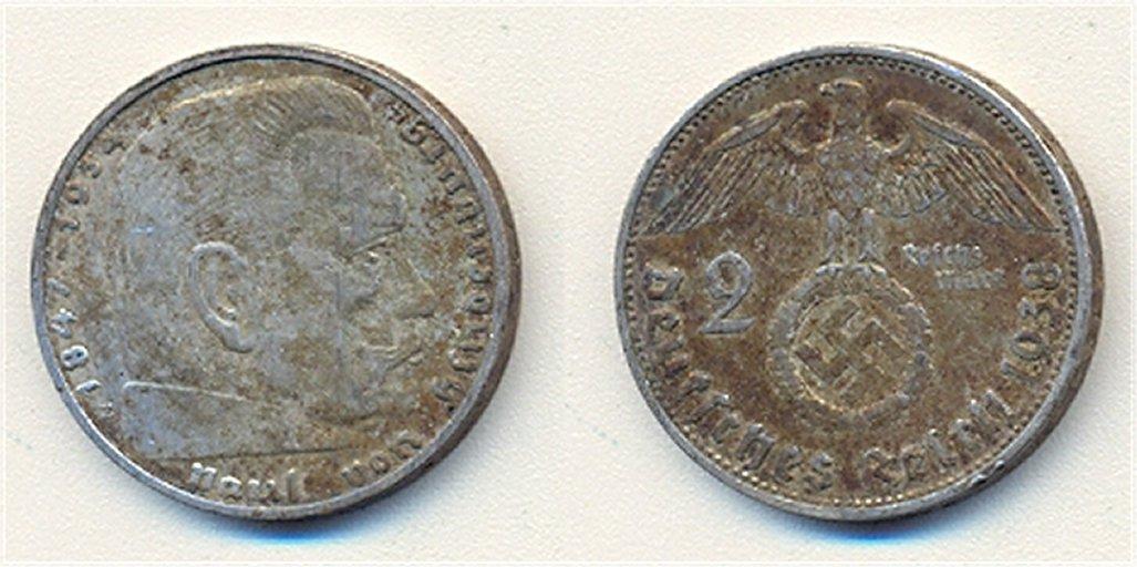 Foto Drittes Reich 2 Reichsmark 1938 E